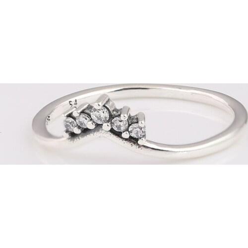 S925 Silver Tiara Wishbone With Cystal Ring For Women Wedding Party fit Lady Fine Jewelry