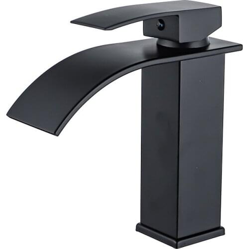Kitchen Bathroom Basin Faucet Stainless Steel Fashion Black Copper Bottom Square Single Hole Baking Paint Cold Hot Sink Taps