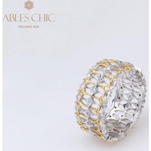 925 Silver Luxury Gold Tone Stars Geometric Bridal Rings 3 Rows Paved CZ Wide Wedding Band Renaissance Fine Jewelry Wholesale