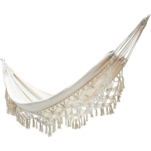Outdoor Swing Hanging Chair Garden Tassel Canvas Swing Hanging Double Hammock Chair 200x150cm Durable Material hold up to 250kg