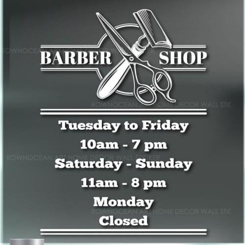 Barber Shop Decal Custom Business Hours Vinyl Sticker Personalized Shop Window Salon Murals DIY Wallpaper Waterproof SL38