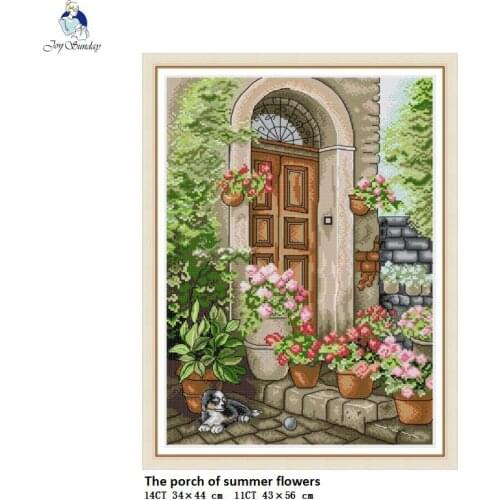 DIY Handmade Cross stitch Needlework,DMC Cotton thread For Embroidery kits,The Porch of Summer flowers Printed Cross-Stitching