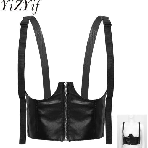 Femme Harness Rave Costume Sexy Leather Belt for Women Zipper Elastic Waist Cincher Gothic Fashion Underbust Corset Top Clubwear