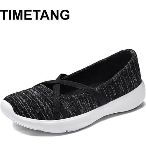 TIMETANG New Fashion Breathable Soft slip on Flying fabric Women Shoes Casual Sneakers Women Mother Walk Shoes Light Flat E370