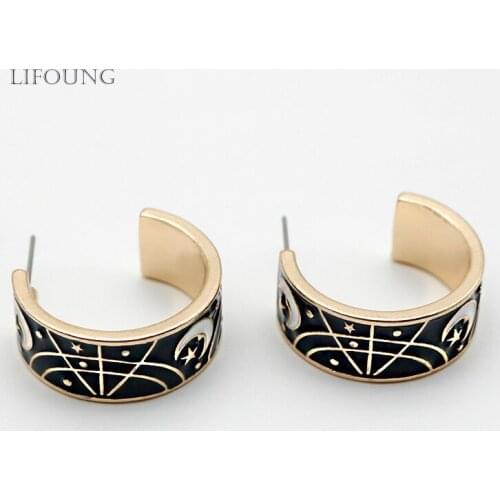 Black White Enamel Earrings For Women Moon Stars New Fashion Trends Statement Ear Ring Gold Hoop Zinc Alloy Drop Styles 2021105