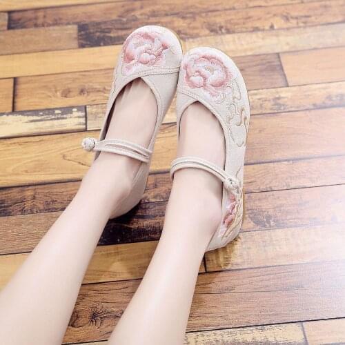 Vintage Jacquard Cotton Embroidered Ladies Ballet Shoes Soft Bottom Elegant Women Casual Strap Ballerinas Chinese Style Flats