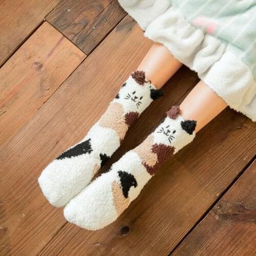 Women Winter Fluffy Fuzzy Slipper Socks 3D Cartoon Animal Coral Velvet Hosiery