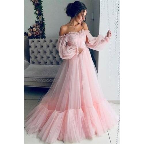 Elegant Evening Party Dresses Women Slash-Neck Sexy See Through Lace Maxi Dress 2021 Fashion Long Puff Sleeve Gauze Long Dress