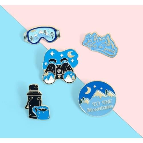 Outdoor Adventure Badge Creative Cartoon Mountaineering Camping Enamel Brooch Teapot Telescope Lapel Backpack Jewelry Gift
