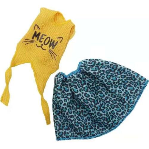 1/6 BJD Doll Clothes Funky Yellow Cat Print Shirt Blue Leopard Skirts For Barbie Accessories Outfits Party Gown Kids Toys Gifts