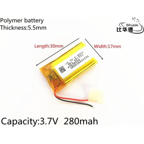 1PCS Polymer lithium ion battery 3.7 V 551730 280mah can be customized CE FCC ROHS MSDS