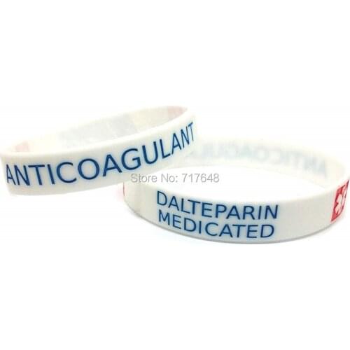100pcs DALTEPARIN medicated MEDICAL AWARENESS ALERT anticoagulant wristband silicone bracelets free shipping by ePacket A