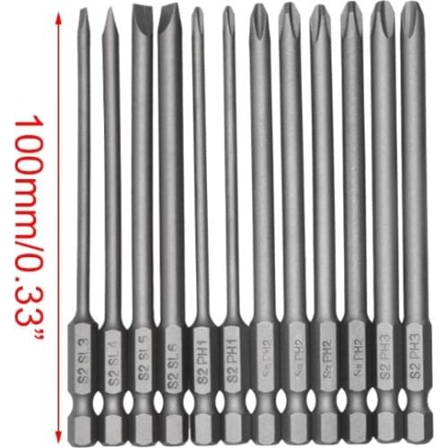 12pcs/set Alloy Steel S2 Slotted Phillips Screwdriver Drill Bits Magnetic Head