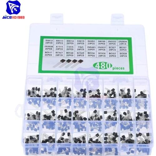 Diymore 24Values 480PCS NPN PNP Transistor TO-92 Power General Purpose Transistors Assortment Kit A1015 C945 S8050 2N2222 2N3904