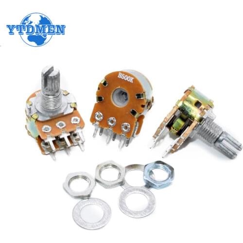 5pcs/Lot WH148 Linear Potentiometer 15mm Shaft 6 Pin ,With Nuts Washers B10K B1K B2K B5K B20K B50K B100K B500K B1M Audio switch