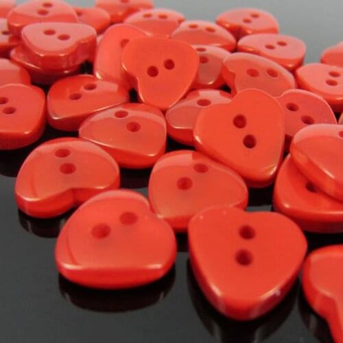 50pcs 1/2" Red Heart Buttons Clear resin buttons for garments Sewing accessories 11x12mm