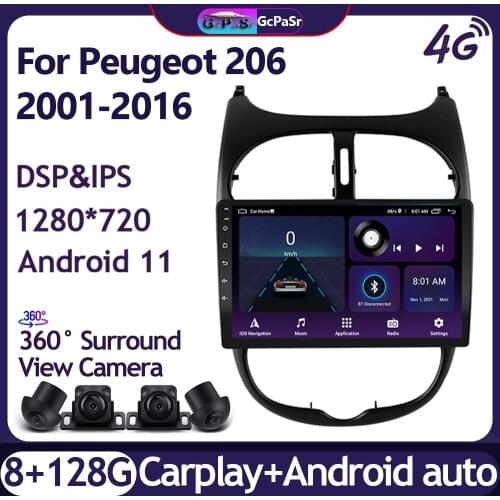 4G +64G 9" 2din Android 10 GPS Navigation for Peugeot 206 2001-2016 GO Car DVD Player Car Radio Multimedia Video screen player
