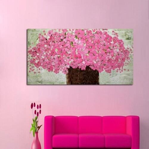 Free shipping High quality knife oil painting on canvas 100% Pink Flower decoration home art abstract modern abstract painting