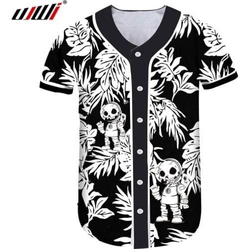 UJWI summer fashion sports jacket man 3D skull print mens black white baseball shirt breathable stitching baseball jacket 5XL