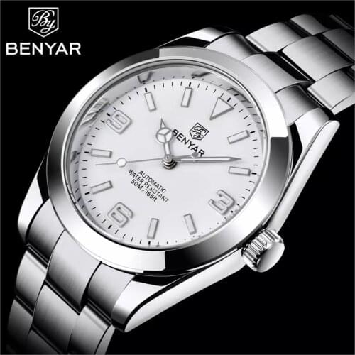 BENYAR Top Brand Mens Automatic Mechanical Watch Luxury Business Sports Watch Stainless Steel Waterproof Watch Relogio Masculin