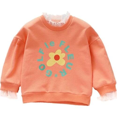 Children Girl Sweatshirts Fashion Comfort Soft Long-Sleeve Lovely Lace Clothes Letter Floral Daily Leisure Hoodies
