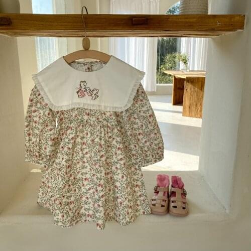 Vintage Baby Girls Sister Matching Clothes Outfits 2021 Summer Korean Newborn Floral Romper Children Girls Cotton Smocking Dress