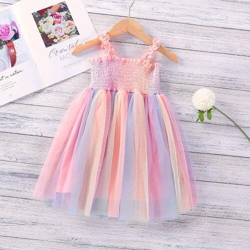 FOCUSNORM 2-8Y Summer Princess Kids Girls Dress Strapless Colorful Lace Knee Length Tutu Sundress