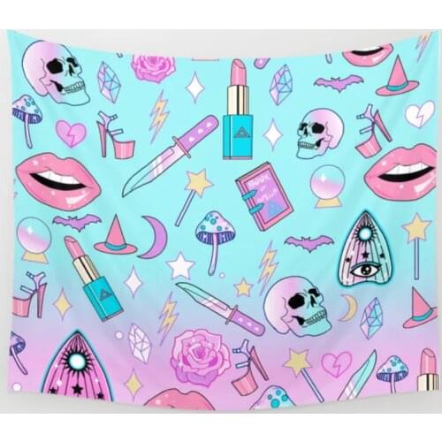 Girly Pastel Goth Witch Pattern Wall Tapestry Wall Decor Wall Art Coverlet Curtain Blanket Bedding Sheet Towel Throw Furniture