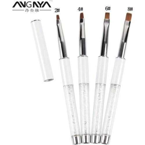 ANGNYA Nail Art Flat Painting Brush Pen 2#4#6#8# kolinsky Hair Rhinestone Acrylic Gel UV Polish Tips Builder 3D Drawing Tools