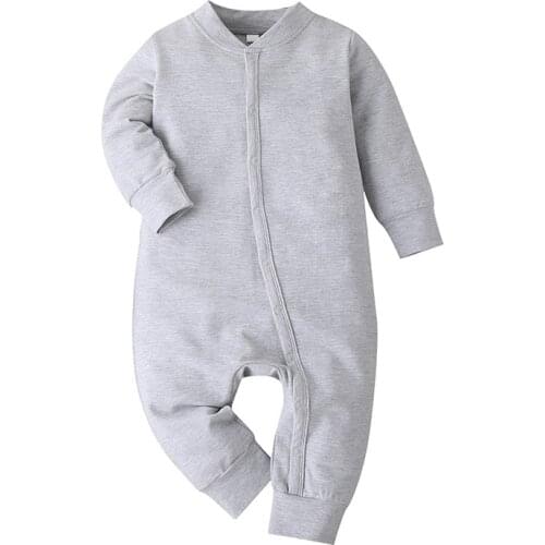 Baby Boys Romper Newborn Organic Cotton Long Sleeve Jumpsuit Boys Spring Solid Black blue Zipper Rompers Kids Pajamas 2021 New