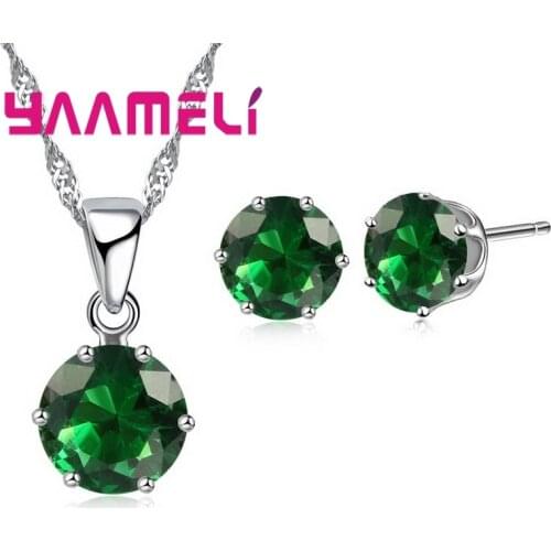 Sale 925 Sterling Silver Bridal Wedding Jewelry Sets For Women Engagement Crystal Pendant Necklace Stud Earrings Set