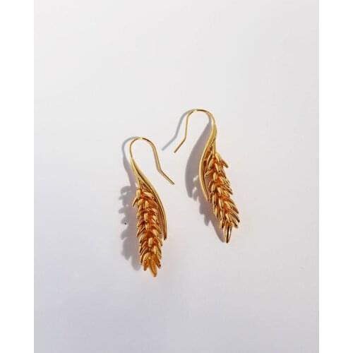Brass European and American metal design wheat earrings fashion cold style temperament earrings women