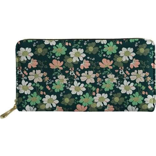 Cute Womens Black Wallet PU Leather Floral Print Long Wallets Ladies Girl Travel Phone Coin Money Bag Casual Purse for Cards