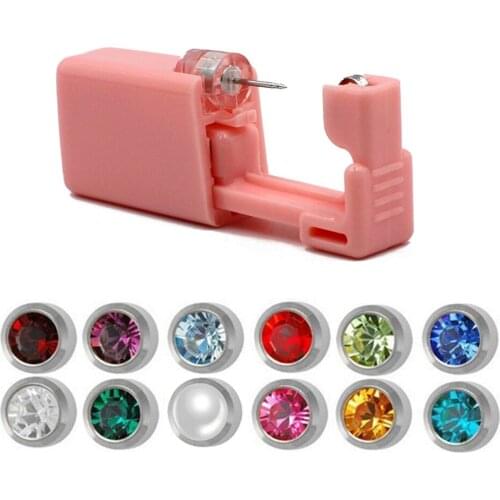 Dolphinmishu 316L Surgical Steel Pink Color Ear Piercing Stud Units Disposable Earring Gun Set Safety Body Jewelry Kit