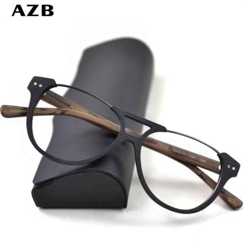 AZB Eyeglasses Frames Men Women Prescription Myopia Glasses Frame Metal Wood Grain Optical Glasses Frame Spectacles frame