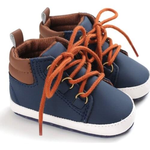 Autumn Baby Boys Lace-up First walker Patchwork Design Anti-Slip Sneakers Toddler Soft Soled cavans Shoes