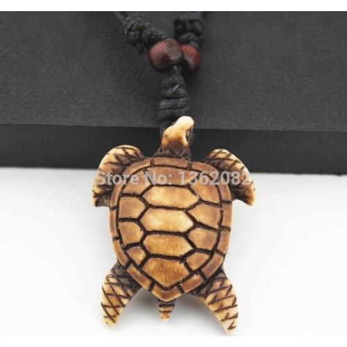 Fashion Imitation Bone Carving Hawaiian Lucky Surfing Turtle Pendant Necklace Gift MN474