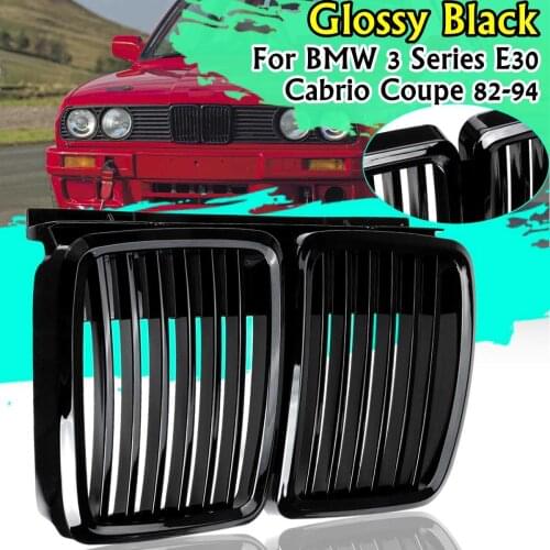 Pair Gloss Matte Black Front Bumper Kidney Grille Grilles Replacement For BMW E30 1982-1994 51131884350 51131916504 51131945877