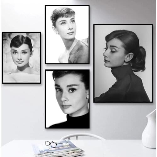 Nordic Poster Black and White Audrey Hepburn Wall Art Canvas Painting for Girls Posters Prints Wall Art Picture for Living Room