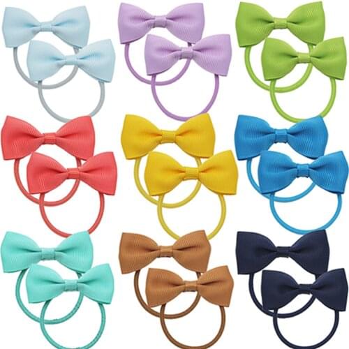 10pcs/lot Fashion Sweet Baby Girls Bowknot Hair Rope 4.5 CM Solid Color Grosgrain Ribbon Bows Infant Hairband Toddler Headwear
