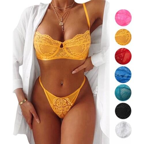 Plus Size Women Lingerie Perspective Lace Bra Set Hollow Out Thong Sexy Costume Women Underwear Porn Sex Product Exotic Apparel