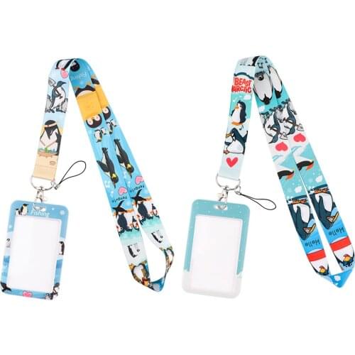 DB681 Penguin Cute Animal Lanyard Credit Card ID Holder Bag Student Women Travel Card Cover Badge Car Keychain Gifts Accessories