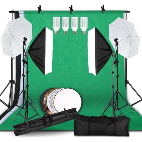 Photography Photo Studio Softbox Lighting Kit With 2.6x3M Background Frame 3pcs Backdrops Tripod Stand Reflector Board Umbrella