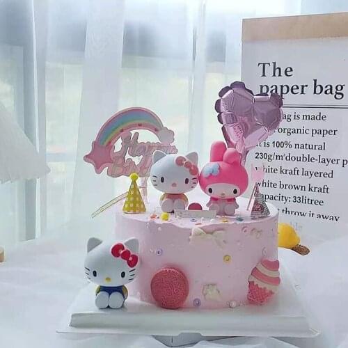 KT Cat Decorate Birthday Party Cake Topper Girls Favors Hot Cartoon Rainbow Clouds Theme Baby Shower Animals Toppers Love Gifts