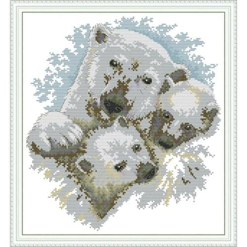 Everlasting love Polar bear family chinese Cross stitch kits Ecological cotton clear stamped printed 11CT DIY gift Christmas wedding decoration