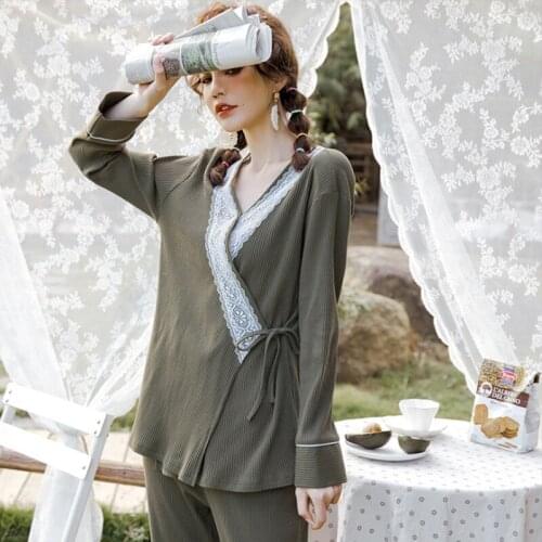 Spring and autumn pure cotton pajamas for pregnant women and summer thin postpartum maternity nursing clothes