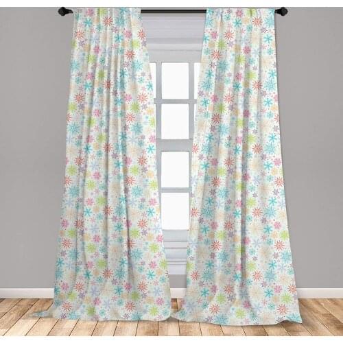 Aqua White Winter Window Curtains Colorful Doodle Snowflakes Cheerful Joyful Pattern Holiday Lightweight Decorative