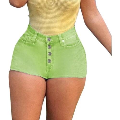 Green Skinny Button Up Denim Shorts Women Summer 2021 Streetwear High Waist Bottoms With Pockets Sexy Bodycon Jean Shorts Lady