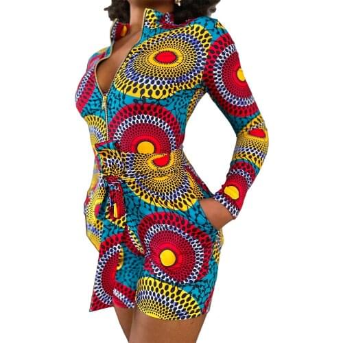 African Clothes for Women 2021 Summer African Women Printing Short Jumpsuit African Clothes European Clothing