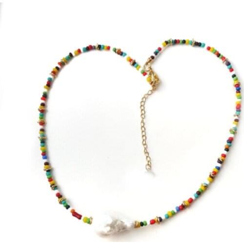 2020 bohemian baroque pearl pendant necklace handmade natural freshwater pearl beaded rainbow choker for women fashion accessori